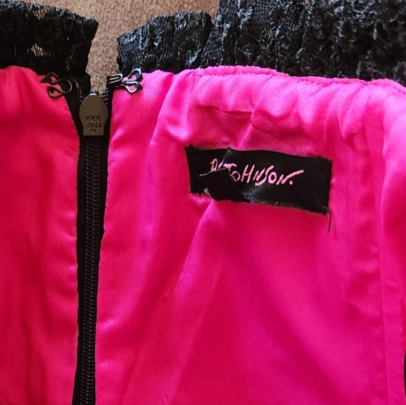 BETSEY JOHNSON Y2k Strapless Black Lace Hot Pink Satin Slip Zip Mini Dress - Picture 15 of 16